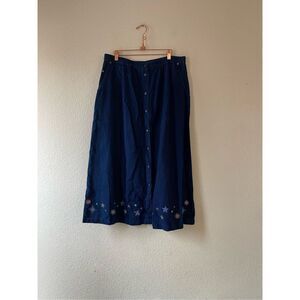 Vintage denim‎ button front midi skirt with star embroidery